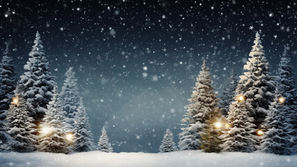 Christmas tree and snow background with copyspace. Christmas background concept.