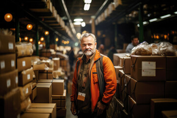 Storekeeper man in a warehouse. Portrait of a professional worker.