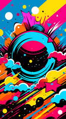 Comics illustration, retro and 90s style, pop art pattern, abstract crazy and psychedelic background, Generative AI