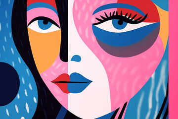 woman cubist graphic face cubism fashion poster abstract art portrait modern. Generative AI.