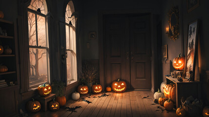 A Room Filled With Lots Of Carved Pumpkins