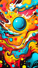 Comics illustration, retro and 90s style, pop art pattern, abstract crazy and psychedelic background, Generative AI