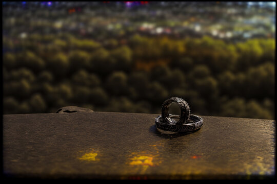 A Ring Sitting On Top Of A Wooden Table