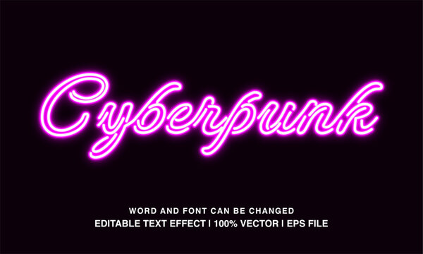 Cyberpunk editable text effect template, neon light futuristic style, premium vector