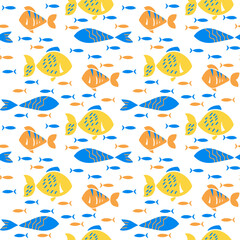 vector seamless pattern fishes marine life bright pattern blue yellow