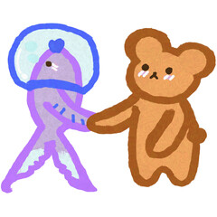 Teddy and fish friend
