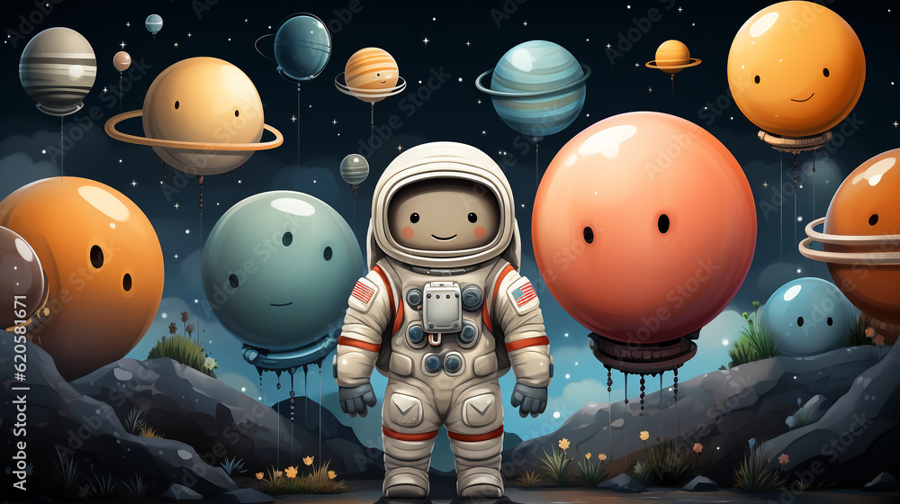 Sticker generative ai cute astronaut space pattern.