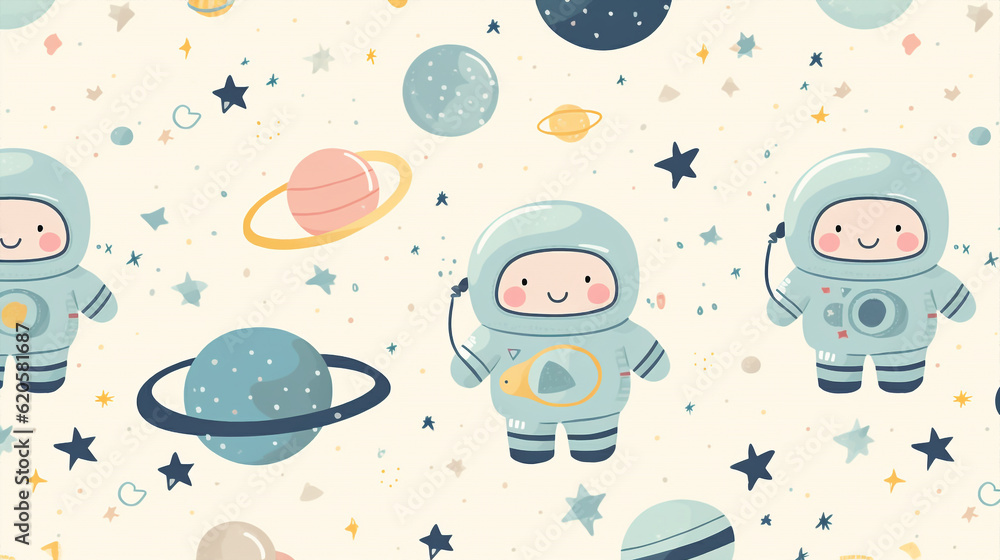 Sticker generative ai cute astronaut space pattern.