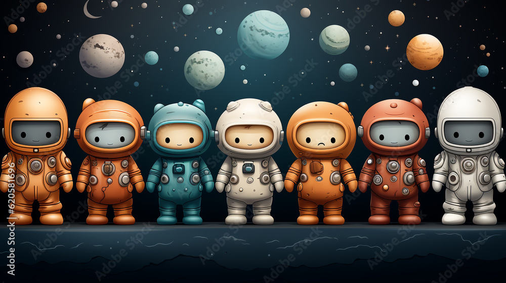 Wall mural generative ai cute astronaut space pattern.