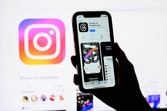 Bangkok Thailand 6 July 2023: A significant number of individuals are enthusiastically downloading the Threads app as a compelling alternative to Twitter. Social media application technology concept.	