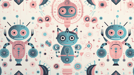 Naklejka premium Generative ai cute robot cat character.