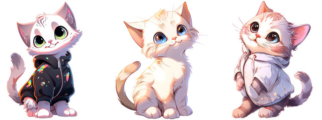 Cute Kitten Illustrations for Playful Paws Trendy Adorable Designs, cartoon cute animal isolated on a transparent background, generative ai