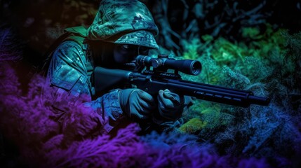 Fototapeta premium armed man in camouflage with sniper gun