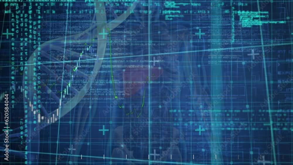 Poster animation of data processing over dna strand spinning