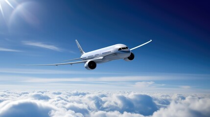 Naklejka na ściany i meble airplane flying above clouds