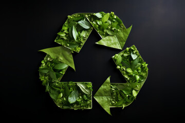 Recycling symbol made from nature, green leaves and plants