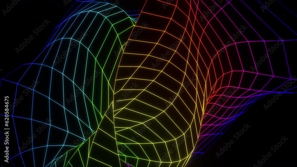 Poster abstract virtual motion si-fi object. rainbow neon fractal. 3d object on black background. cyber ani