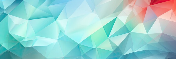 Geometric Lines Abstract Crystalline Pastel Green Sky Blue Coral Panoramic Background. Generative AI