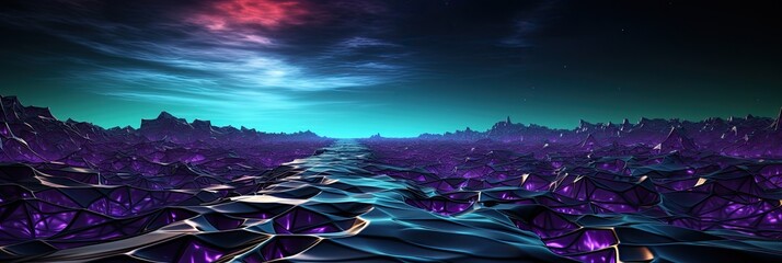 Geometric Lines Abstract Crystalline Purple Green Purple Panoramic Background. Generative AI