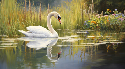 Obraz premium Swans reflection on the lake