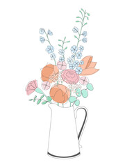 Vector illustration of a flower bouquet in a jug  - 620585657