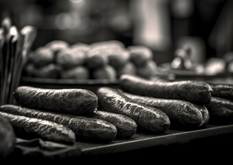 Boudin Noir sausages displayed on a butcher's counter