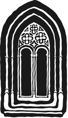 Geometrical decorated gothic window tracery with archivolt stylized vector. Architectural element; medieval cathedral arches.