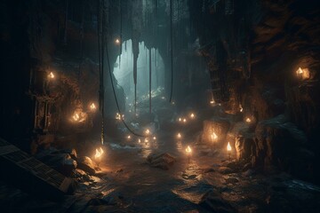 A luminous cave system with anime and DND vibes. Generative AI