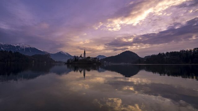 Lake bled sunrise in Slovenia 