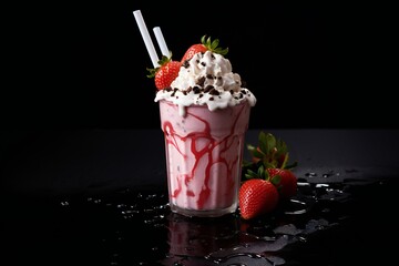 Milkshake Strawberry Fruit Milk Dinner Sweet Drink Generative AI