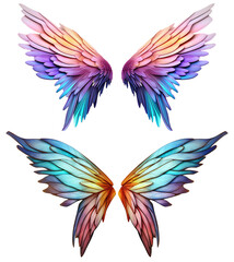 Fototapeta na wymiar colorful iridescent butterfly elf fantasy fairy wings on transparent background