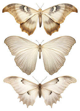 a set of moths with spread wings on transparent background