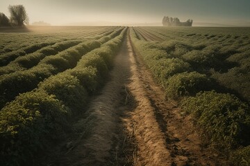 Pathway through agricultural land. Generative AI