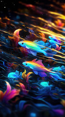 3D illustration of colorful tropical fish swimming in the sea
