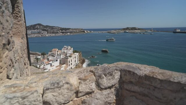 Dalt Vila old town, from walls of hilltop Castle of Ibiza and fortification, UNESCO World Heritage Site, Ibiza Town, Ibiza, Balearic Islands, Spain