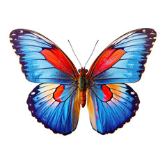 Naklejka premium Vibrant Butterfly with Colorful Wings on Transparent Background: Artistic Decorative Element for Summer Designs , isolated transparent background, PNG