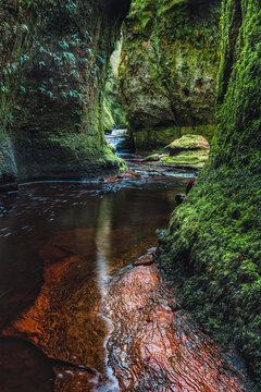 Finnich Glen and the Devil's Pulpit at the Finnich Gorge in Scotland.