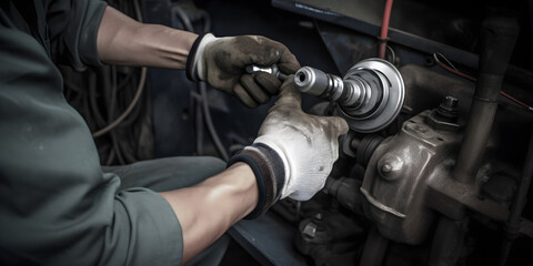 Fototapeta na wymiar A mechanic repairing a car power steering system generative AI