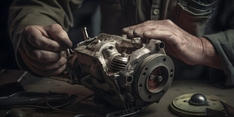 A mechanic replacing a car alternator Hyper-realistic one generative AI - obrazy, fototapety, plakaty