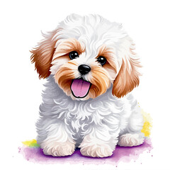 Happy carefree beautiful maltipoo puppy dog illustration