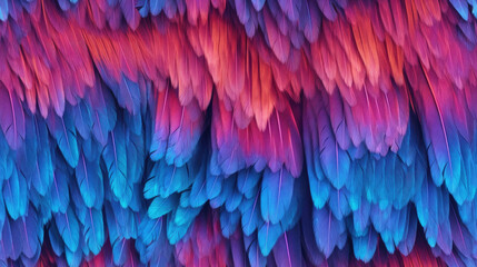 Obraz premium colorful feather pattern, blue and pink feathering, AI