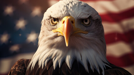 Obraz premium 4th of July poster with USA flag and eagle, created with Generative AI