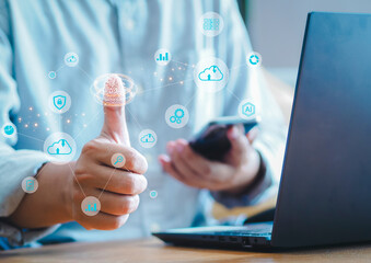 technology fingerprint Digital transformation change management,new technology big data and business process strategy, automate operation, customer service management, cloud computing,