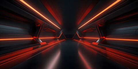 Dark Futuristic Modern Garage Showroom Tunnel Corridor. Entrance 3D Illustration