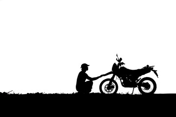 Fototapeta na wymiar Silhouette of a man with a motocross bike. on white background