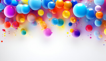 Fototapeta na wymiar Abstract multicolored bubbles background with flying spheres or balloons, copy space. Colorful rainbow matte and glossy balls of different size on white background
