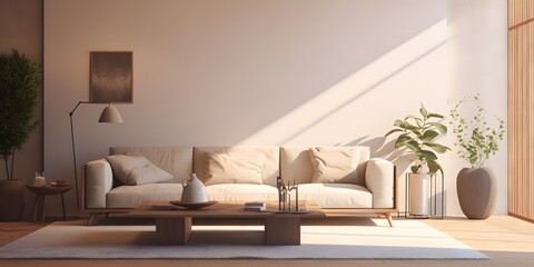 Fototapeta na wymiar Minimalist interior design of modern living room. Created with generative AI