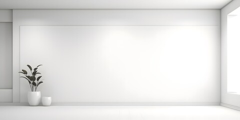 modern minimalist interior with a big empty white wall