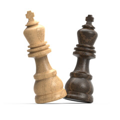 3d Rendering of Two Wooden Textured Chess Kings