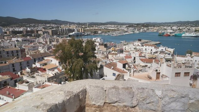 Bastion, cannons, ramparts and Cathedral, Dalt Vila old town, UNESCO World Heritage Site, Ibiza Town, Ibiza, Balearic Islands, Spain